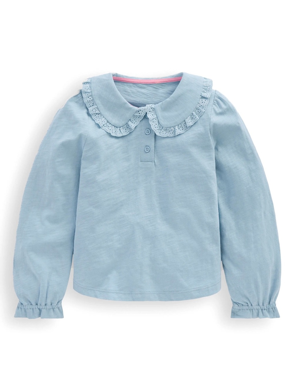 Mini Boden Light Blue Long-Sleeve Top with Lace Peter Pan Collar Size 3-4 year